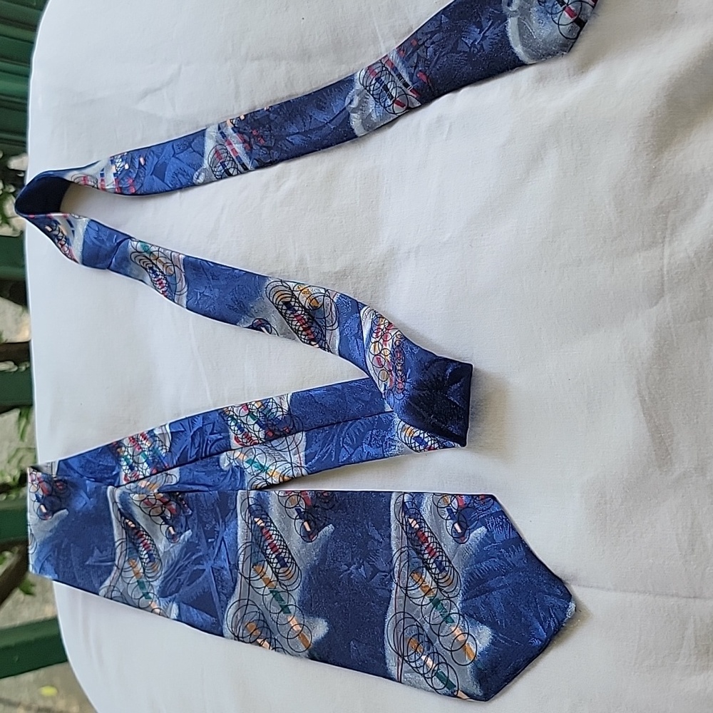 Vintage Men's Gianno Italian Import Necktie, Blue Geometric Multi, 57" Long